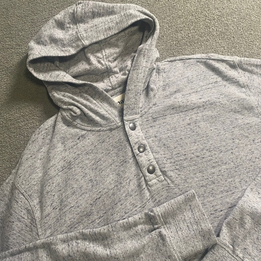 Pact Waffle Knit Henley Hoodie Men XL Gray Space Dye Organic Cotton